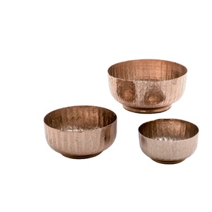 Juego de 3 cuencos de comida para restaurante redondos de diferentes tamaños, cuencos de Metal de Color cobre para servir comida, precio atractivo para eventos de boda - Product Image 1