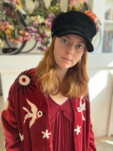 Bata de verano de terciopelo con estampado bohemio, kimono rojo hecho a mano, transpirable, suave, con bordado de ojo turco y corazón, ideal para festivales. - Product Image 3