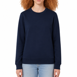 <b>Women's</b> <b>Navy</b> Blue Crew Neck Sweatshirt Long Sleeve Solid Casual Knitted Pullover Top Autumn/Winter/Spring Front Logo - Product Image 1