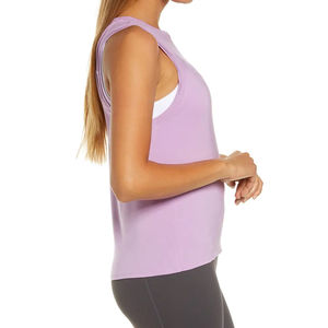 Camiseta sin mangas de lona tejida transpirable de la mejor calidad para mujer, talla grande, con logo frontal, de secado rápido, poliéster ecológico, color sólido, para actividades deportivas. - Product Image 5