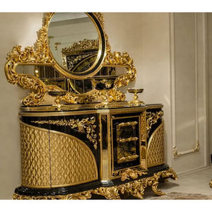 Tocador de madera de estilo Royal Mansion, mesa de consola de diseño turco altamente elaborada, mesa de consola de madera de teca brillante con espejo - Product Image 1