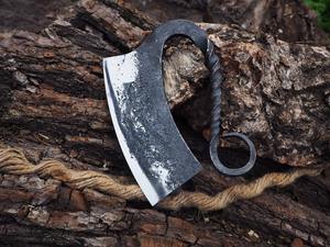 Couteau de cuisine Ulu Cleaver en acier Damas forgé à la main, en acier au carbone, avec manche en bois et options personnalisables - Product Image 3