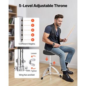 Juego de Batería Junior de 5 Piezas y 22 Pulgadas para Principiantes, con Trono Ajustable, Platillos y Baquetas para el Aprendizaje Musical de Niños - Product Image 5