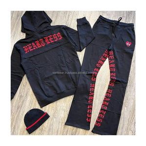 Survêtement pour homme en molleton français d'hiver, pantalon évasé deux pièces, sweat à capuche, grande taille, séchage rapide, coupe-vent - Product Image 2