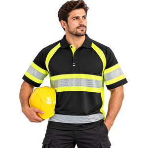 Men's Short Sleeve <b>Hi</b> <b>Vis</b> Reflective Polo <b>Shirt</b> Black Fluorescent Yellow Workwear Polo <b>Shirt</b> - Product Image 5