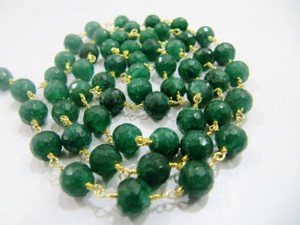 Emerald Round faceted 6mm Beaded Chain Dyed Emerald Corundum Beads Wire <b>Wrapped</b> Chain - Product Image 4