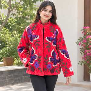 <b>Unique</b> Eye Catching Folk Inspired look Handmade Jacket Butterfly Embroidered Suzani Velvet Coat Perfect Bohemian <b>Gift</b> <b>For</b> <b>Her</b> - Product Image 2