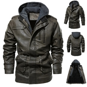 Men's Hooded Genuine Leather Motorcycle Jacket with Sherpa Lining Quick Dry Windproof <b>Thick</b> <b>Winter</b> <b>Coat</b> Zipper Closure Pockets - Product Image 6