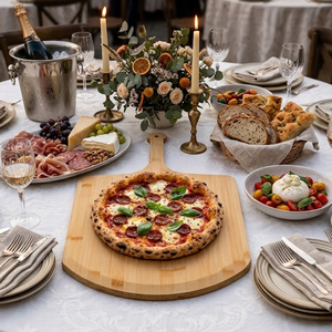 Bandeja de bambú premium para servir pizza con asa, tabla de servir para cocina, tabla de charcutería, venta al por mayor desde Vietnam - Product Image 4