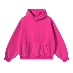 เสื้อฮู้ดดี้สีแดงแตงโมแบบเรียบง่าย ทรงหลวม มีกระเป๋าจิงโจ้ แขนเสื้อแบบริบ ยูนิเซ็กส์ ผ้าฟลีซ สวมใส่สบายๆ ขายส่ง - Product Image 5