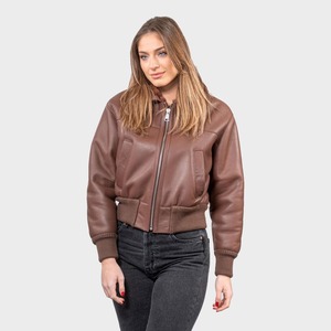 Veste bomber en cuir véritable avec col en peau de mouton, style aviateur - Product Image 1