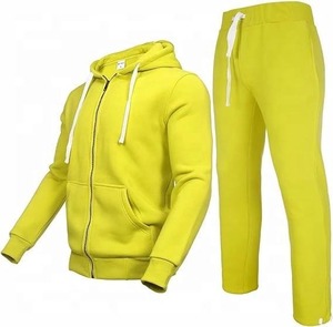 Ensemble de survêtement pour homme, jaune, à capuche, respirant, léger, fermeture éclair intégrale, couleur unie, polyester/coton, vêtements décontractés pour adultes, printemps - Product Image 1