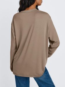 Camiseta de Moda para Mujer, Manga Larga, Cuello Redondo, Algodón, Transpirable, Cómoda, Informal, Básica, Proveedor de Ropa al por Mayor - Product Image 5