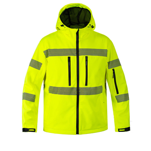 Chaqueta de Trabajo de Invierno para Hombre, 100% Poliéster, con Capucha, Alta Visibilidad, Color Verde, Cierre de Cremallera, Manga Larga, Reflectante y de Seguridad - Product Image 1