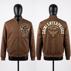 Mens Windproof Winter Bomber <b>Jacket</b> Hooded Zipper Closure 210 GSM Premium Nylon Twill Burgundy Custom Embroidery Chenille <b>Patch</b> - Product Image 1