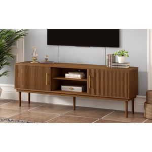 Mirod elegante supporto TV porte scorrevoli salvaspazio Design verticale a righe robusto in legno massello gambe versatili Console TV laterale - Product Image 4