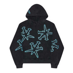 Black Oversized Hooded <b>Sweatshirt</b> Hand Embroidered Solid Men's Streetwear Regular Fit Knitted Polyester Quick Dry Pocket Autumn - Product Image 1