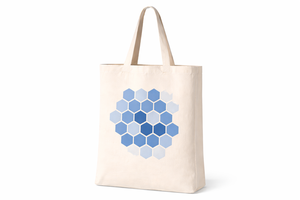 Sac fourre-tout en toile avec motif hexagonal bleu, design minimaliste, sac de shopping toutes saisons - Product Image 1