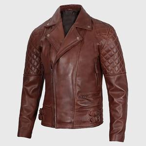 Blouson moto matelassé vintage unisexe en cuir PU marron, col mandarin, fermeture éclair, coupe classique, style hiver, ODM - Product Image 6