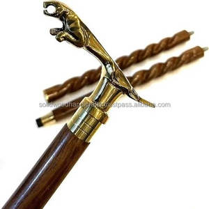 100% bâton de marche en bois avec poignée décorative en laiton Designer canne en bois marron 36 "vieux hommes et femmes - Product Image 1