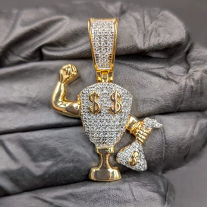 Colgante de moissanita con diseño de bolsa de dinero y signo de dólar, chapado en rodio amarillo, plata de ley 925, joyería de moda urbana para hombre - Product Image 1