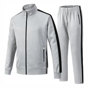 Men's <b>Black</b> Tracksuit Set Stand Collar Zip Jacket <b>And</b> Pants With <b>White</b> Side <b>Stripes</b> - Product Image 3