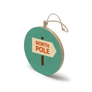 Ornement de Noël rond en bois de qualité supérieure, motif Pôle Nord, pour décoration suspendue de sapin de Noël et décoration intérieure de fêtes - Product Image 1