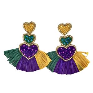 Mardi ต่างหูประดับลูกปัดสีทองสีม่วงสีเขียวสำหรับเทศกาลราชินีสำหรับเด็กผู้หญิงเครื่องประดับที่มีสไตล์สำหรับงานเฉลิมฉลองและขบวนพาเหรดของ Mardi Gras - Product Image 4