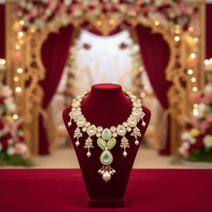 Conjunto de Collar Étnico Clásico NS614 Verde Menta, Chapado en Oro de 18K, Joyería de Perlas de Aleación Kundan a la Moda para Regalo de Boda o Fiesta - Product Image 3