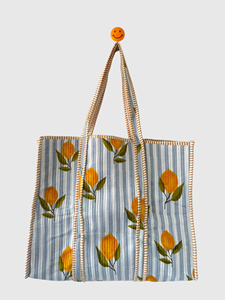 Bolso Tote de Algodón Bordado Estilo Bohemio con Estampado Floral de Limones, Bolso de Compras de Verano con Cierre Abierto - Product Image 4
