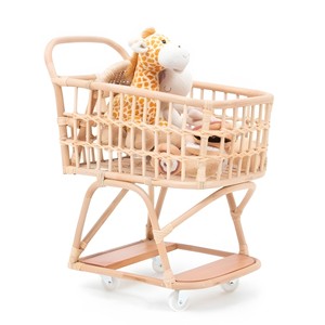 Carrito de compras de juguete para niños, carritos de supermercado de tamaño infantil, carrito de bebé de ratán natural, juguetes. - Product Image 4