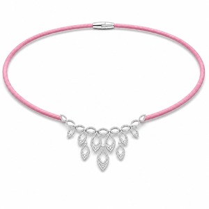 Pendentif collier en or blanc 18 carats avec pavé de diamants en cascade multi-feuilles, cordon coloré, certifié IGI, diamants de laboratoire de luxe - Product Image 5