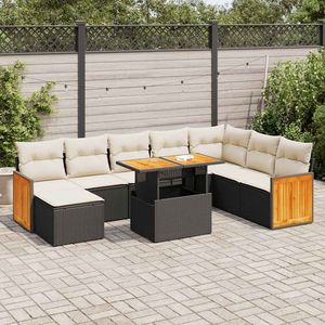 Conjunto de Sofá de Jardín de Ratán PE Negro con Patas Ajustables Grandes - Product Image 1