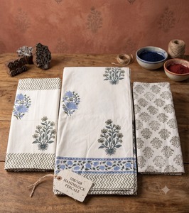 Handblock Printed Percale Fitted Sheet 108 x 108 Floral Bedding Sheet with 2 <b>pillow</b> covers Reversible Cotton Home Hotel Use - Product Image 3