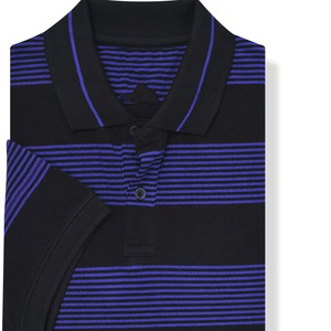 Men's Knitted Polo Shirt <b>Black</b> Purple Striped Short Sleeve Collared <b>Button</b> Casual Top - Product Image 5