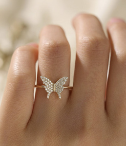 14K Gold Plated Sterling Silver Lab Grown VVS1 <b>Diamond</b> Butterfly Statement <b>Ring</b> Dainty Animal Design GRA Certified for Women - Product Image 2