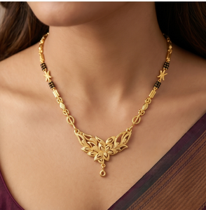 Floral Design Gold Plated Pendant Necklace Women's Wedding Jewelry <b>Copper</b> Alloy Link <b>Chain</b> Beads Classic Style Mangalsutra - Product Image 3