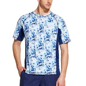 T-shirt à manches courtes tie-dye pour homme, col rond, coupe classique, séchage rapide, en polyester tricoté, motif bleu, décontracté - Product Image 3