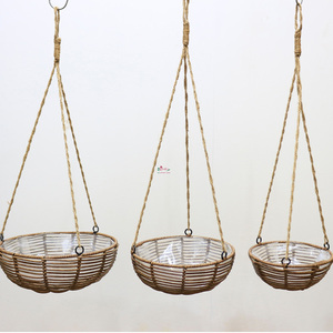 Artex Dong Thap Eco-Friendly Natural Rattan Woven Hanging Planter Plastic <b>Liner</b> Jute Rope for Indoor Balcony Use-Vietnam - Product Image 1