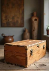 Caja de Almacenamiento de Madera Hecha a Mano, Estilo Rústico Rectangular, de Una Sola Capa, Tipo Vertical, con Diseño Floral Tallado, para Uso en Sala de Estar - Product Image 3