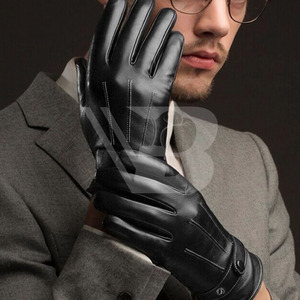 Customized <b>Black</b> <b>Touch</b> Screen Leather Driving Gloves for Casual Daily Use Outdoor Travel From Pakistan - Product Image 2