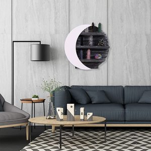 ชั้นวางของรูปพระจันทร์ไม้ สำหรับตกแต่งสไตล์โบโฮ  รับสั่งซื้อจำนวนมาก ขั้นต่ำในการสั่งซื้อ  พร้อมที่แขวนผนังสำหรับโชว์คริสตัล - Product Image 1