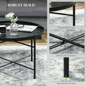 Tavolino rotondo da 24 pollici ecologico e resistente con piano martellato e struttura in metallo per soggiorno e camera da letto in nero - Product Image 5