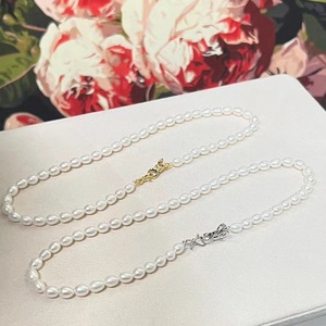 Collar de Perlas de Agua Dulce con Forma de Arroz de 6 mm con Hebilla de Plata S925, Cadena de Plata y Oro de Buena Calidad, Completamente Limpia y Suave - Product Image 3