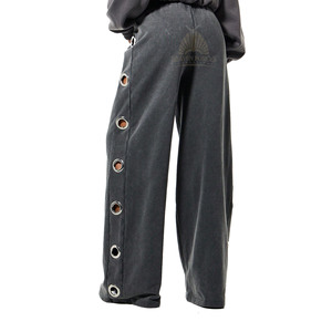 Pantalon de survêtement ample en molleton épais 100 % coton biologique, style vintage délavé, avec empiècements latéraux et imprimé pierre – Meilleures ventes - Product Image 2