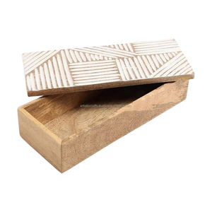 Boîte à bijoux de luxe en bois de manguier rectangle blanc avec impression de vernissage boîtes en bois et bambou manipulées - Product Image 5