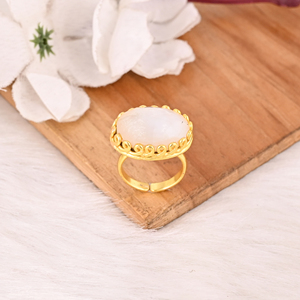 Natural <b>Crystal</b> and Mother of Pearl Doublet Gemstone Stylish <b>Ring</b> Handmade Jewelry for Women - Product Image 3