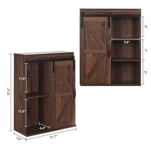 Wall Mounted Wooden Bathroom <b>Cabinet</b> <b>Rustic</b> Farmhouse Style 3 Shelf Storage with Metal Handle and Open Display - Product Image 6