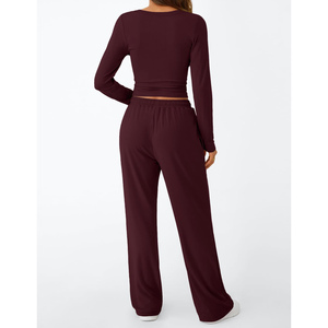 Women's <b>Set</b> Comfortable 2-piece Summer <b>Set</b> Loose Casual Solid Color Crew Neck Short-sleeved Elastic Knitting Fabric Women's <b>Sets</b> - Product Image 6