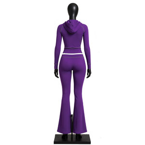 Custom Women's <b>Purple</b> Hoodie Tracksuit Set Flare Pants Activewear Sportswear Two Piece Outfit Private Label Wholesale Clothing - Product Image 2